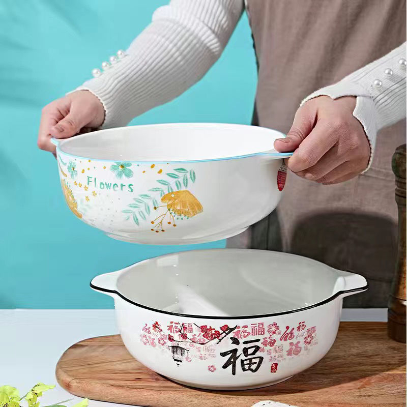 Porcelanska zdjela za parena jaja, japanskog stila, dvostruka drška, dubok i debeli dizajn, nije prikladno za mikrovalnu