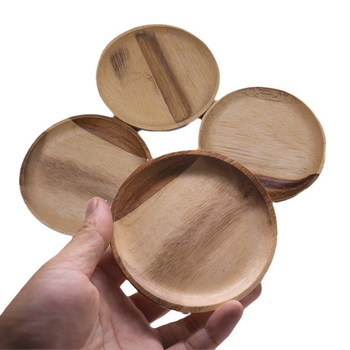 Кръгла чиния от акациево дърво с печатен логотип, японски стил, национален тренд стил