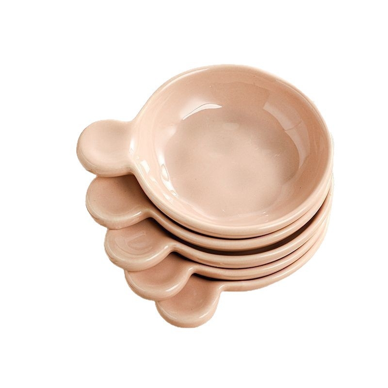 Керамична чиния за сос със комплект за съхранение, кръгла форма, едноцветен дизайн, модерен минимализъм, без микровълнова