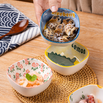 3-компонентни порцеланови купички за сосове в японски стил, карикатурен принт, неравна форма, подходящи за микровълнова, подглазурно покритие