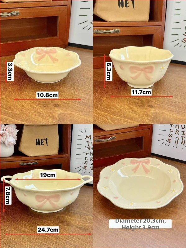 Sada riadu pre jednu osobu, vintage francúzsky štýl s reliéfnou mašličkou, kostný porcelán
