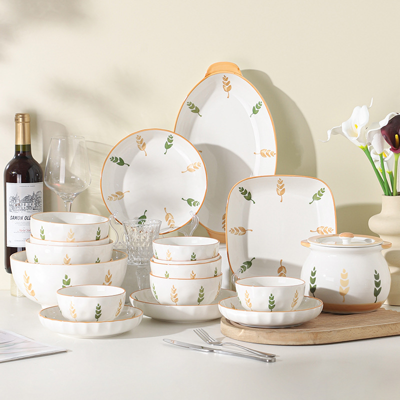 Kerámiás étkészlet (tányérok és tálak) – kínai stílus, egyszerű dizájn, szerencse motívum, univerzális tányérok