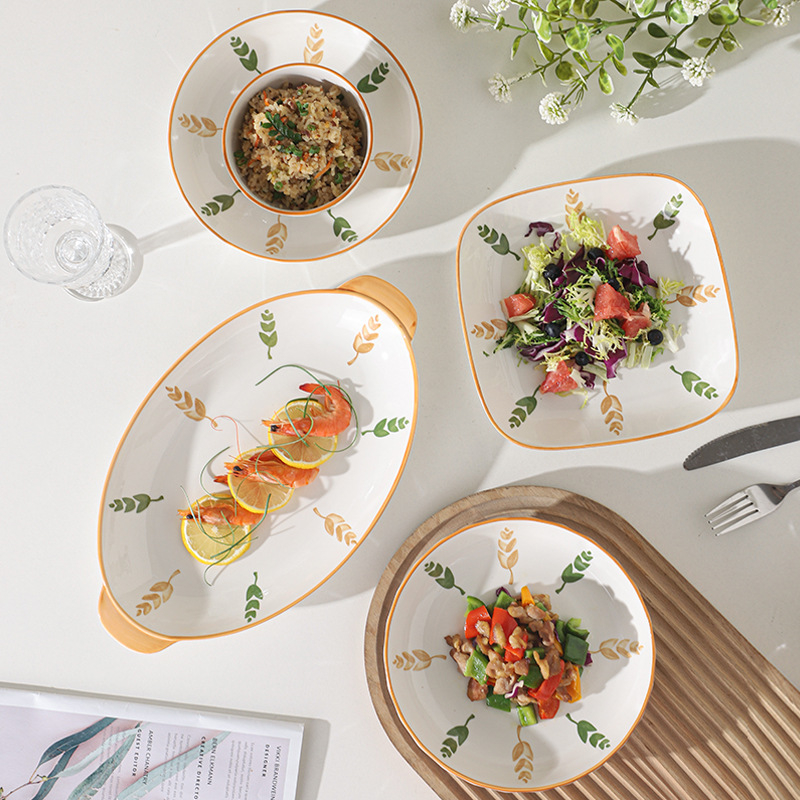 Kerámiás étkészlet (tányérok és tálak) – kínai stílus, egyszerű dizájn, szerencse motívum, univerzális tányérok