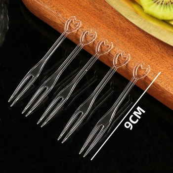 Furculiță pentru fructe, din plastic, transparentă, 100 bucăți/pachet, pentru adulți