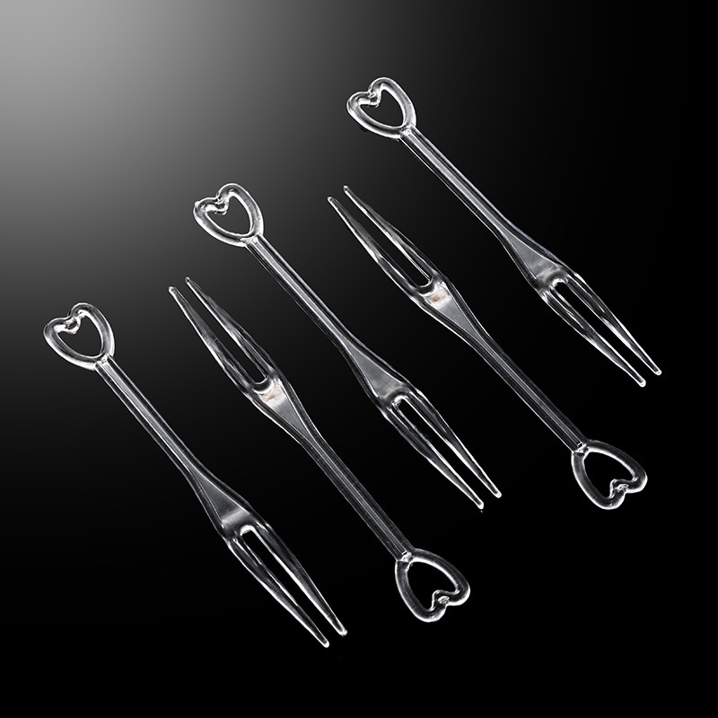 Furculiță pentru fructe, din plastic, transparentă, 100 bucăți/pachet, pentru adulți