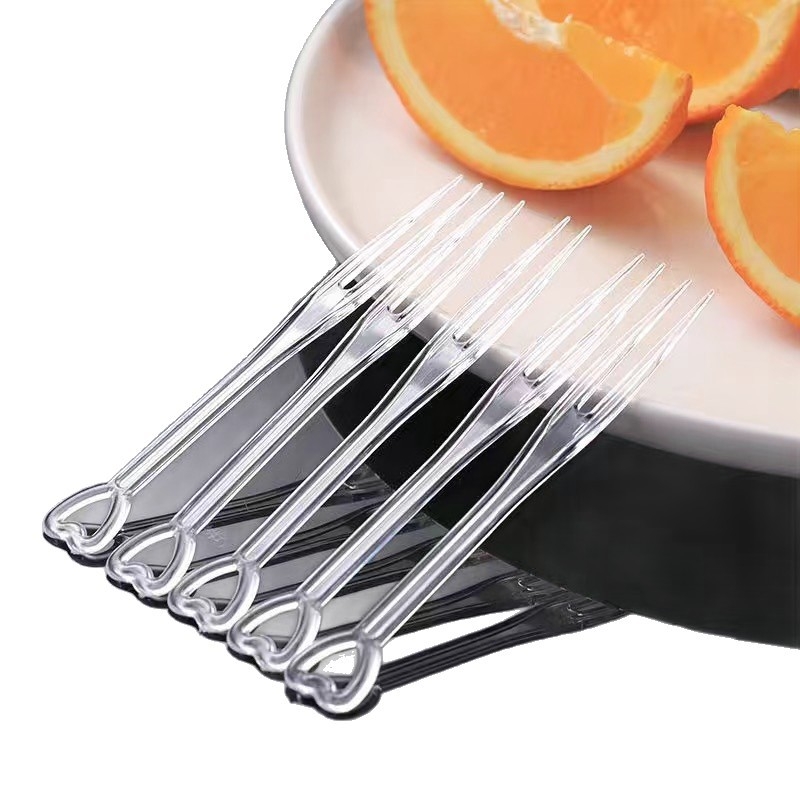 Furculiță pentru fructe, din plastic, transparentă, 100 bucăți/pachet, pentru adulți