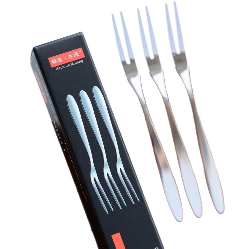 Set tacâmuri pentru fructe și desert, stil european minimalist, lux modest, 10 bucăți (Material: oțel inoxidabil; Stil: minimalist modern; Brand: Hepburn wood style; Categoria: furculițe pentru fructe; Calitate: produs premium)