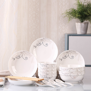 Porcelán étkészlet – tálak, tányérok és evőpálcikák, egyszerű kialakítás, új kínai stílus