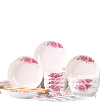 Porcelán étkészlet – tálak, tányérok és evőpálcikák, egyszerű kialakítás, új kínai stílus