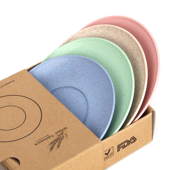 Комплект чинии от пшенична слама, кръгла форма, подходящ за микровълнова, отпечатан логотип, възможност за персонализация