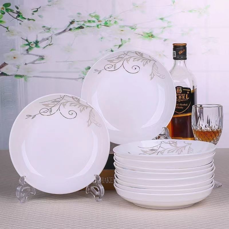10-dijelni porculanski plitki tanjuri set, kineski stil, okrugli, premaz preko glazure, mikrovalna nije dostupna