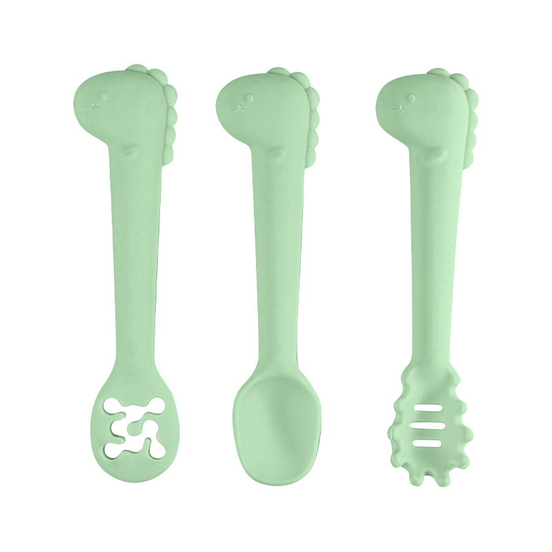 Linguriță de hrănire pentru bebeluși, silicon alimentar, design cu dinozaur, pentru bebeluși peste 6 luni, set de 1, greutate 20 g