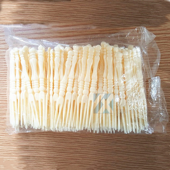 Bež plastična vilica za voće, debela i čvrsta, jednokratna, pogodna za trgovine voćem, barove i KTV