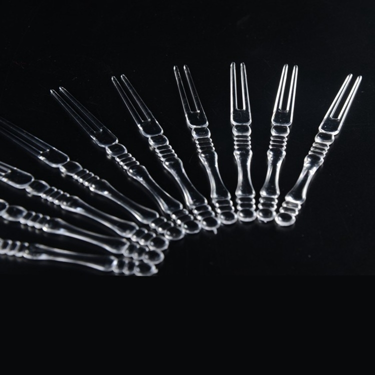 Furculiță de fructe din plastic, de unică folosință, marcă Jubo, cu logo imprimat, producție personalizată