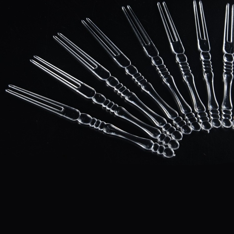 Furculiță de fructe din plastic, de unică folosință, marcă Jubo, cu logo imprimat, producție personalizată