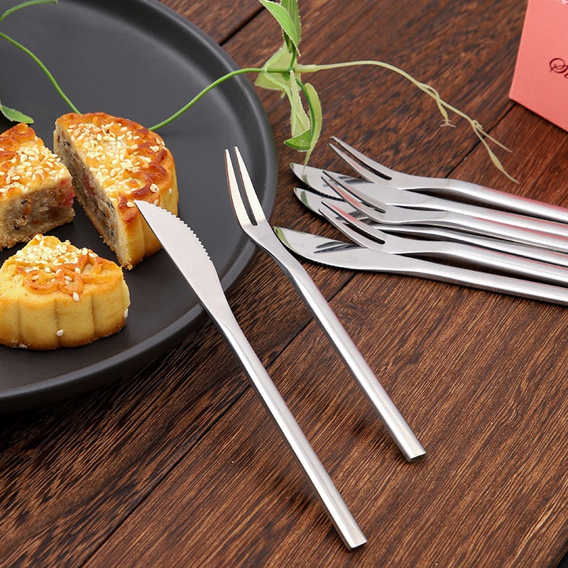 Комплект прибори от неръждаема стомана за Mooncake и десерт, включва плодова вилка с две зъба, огледално полирани повърхности, възможност за персонализация, марка Kai baishun
