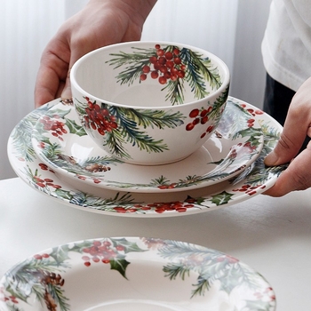 5 darabos skandináv kerámia étkészlet virágos mintával