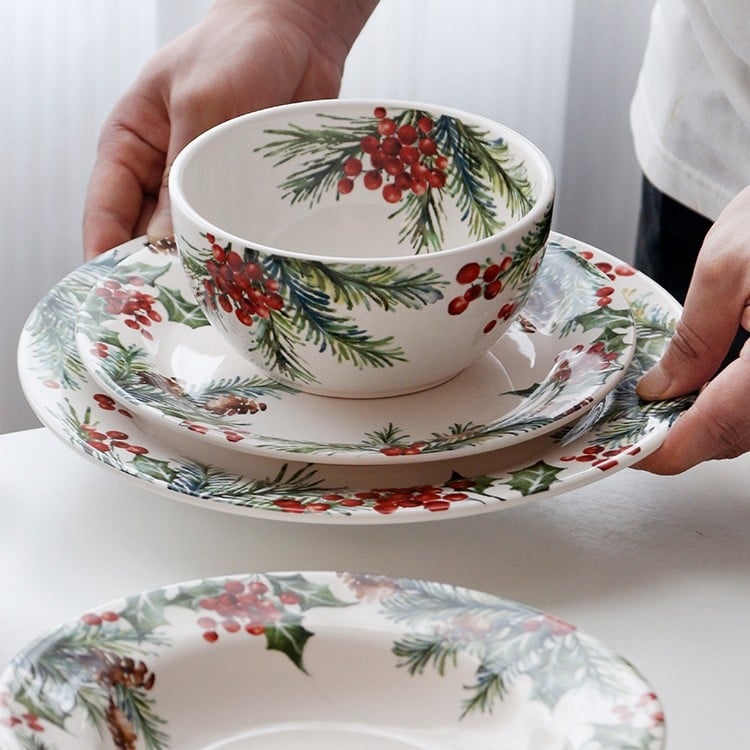 5 darabos skandináv kerámia étkészlet virágos mintával