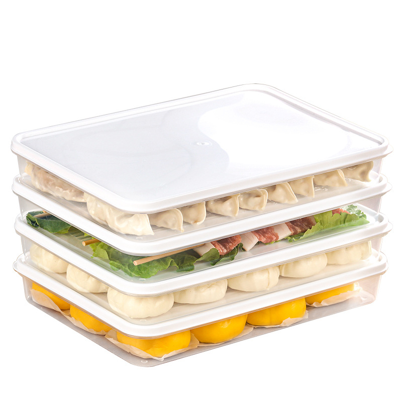 Téglalap alakú töltött gombóc tároló doboz, zárt többrétegű kivitel, élelmiszer-minőségű műanyag, mikrohullámú sütőben használható, kapacitás 1-2 L - Ruichuang