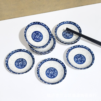 Porcelán kör alakú tál, underglaze díszítéssel, új kínai stílus, mikróban is használható