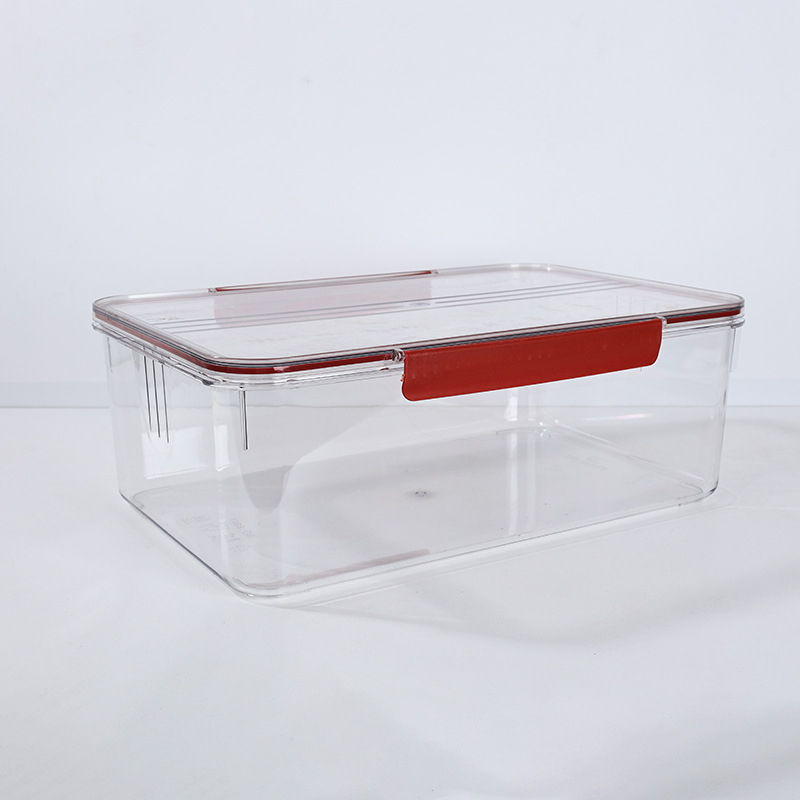 Átlátszó PET étkezési minőségű zárható doboz, téglalap alakú, gabonák és zöldségek tárolására, hűtőben és kültéri piknikhez, egy rétegű