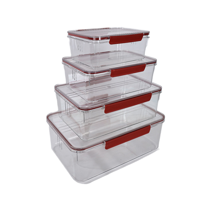 Átlátszó PET étkezési minőségű zárható doboz, téglalap alakú, gabonák és zöldségek tárolására, hűtőben és kültéri piknikhez, egy rétegű
