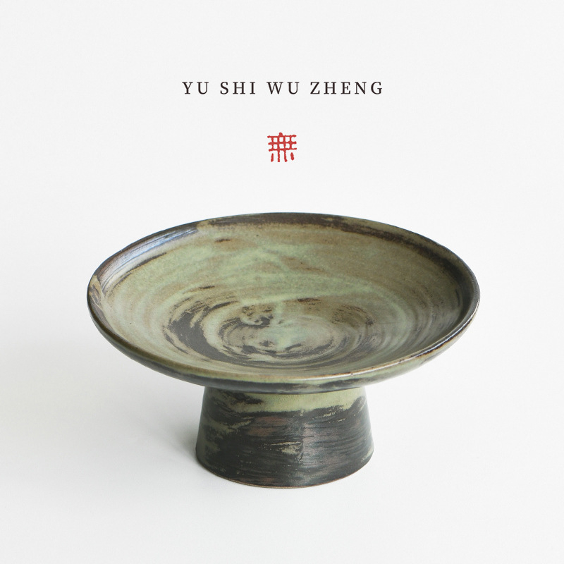 Japán stílusú magas lábú gyümölcstál kerámiából, kemencés mázzal, változatos mintákkal, új kínai stílusban