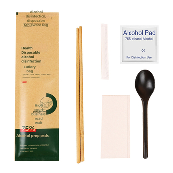 Jednorázová sada paličiek (tri- až štyroch dielov) s Kraft papierovým obalom, biologicky rozložiteľné, potlač loga a prispôsobenie k dispozícii, 500 balení v krabici