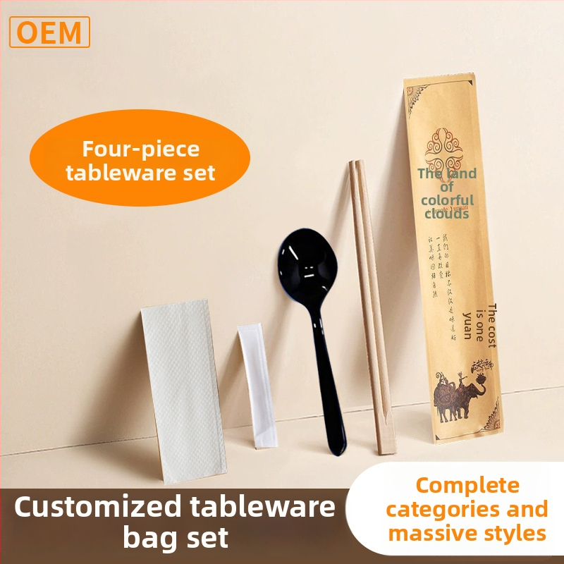 Jednorázová sada paličiek (tri- až štyroch dielov) s Kraft papierovým obalom, biologicky rozložiteľné, potlač loga a prispôsobenie k dispozícii, 500 balení v krabici