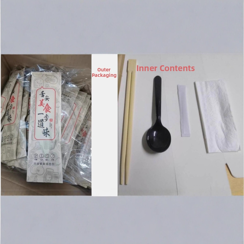 Jednorázová sada paličiek (tri- až štyroch dielov) s Kraft papierovým obalom, biologicky rozložiteľné, potlač loga a prispôsobenie k dispozícii, 500 balení v krabici