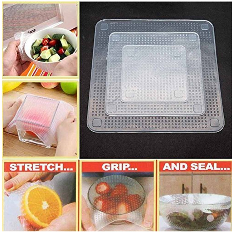Σιλικόνινο καπάκι για τη φύλαξη τροφίμων σε μπολ και φλυτζάνια, επαναχρησιμοποιήσιμο, τριών τεμαχίων σετ