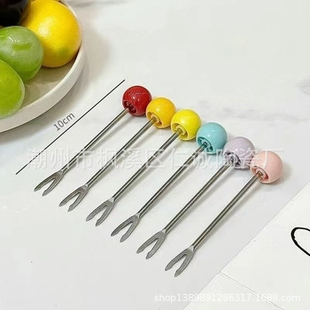 Плодова вилица с двузъбна конструкция и кръгла топка, от неръждаема стомана, свеж и сладък стил