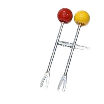 Плодова вилица с двузъбна конструкция и кръгла топка, от неръждаема стомана, свеж и сладък стил
