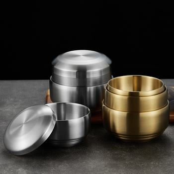 304 rozsdamentes acélból készült kétszintes rizses tál fedővel, gyerekeknek, aranyozott felülettel