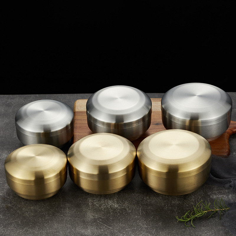 304 rozsdamentes acélból készült kétszintes rizses tál fedővel, gyerekeknek, aranyozott felülettel