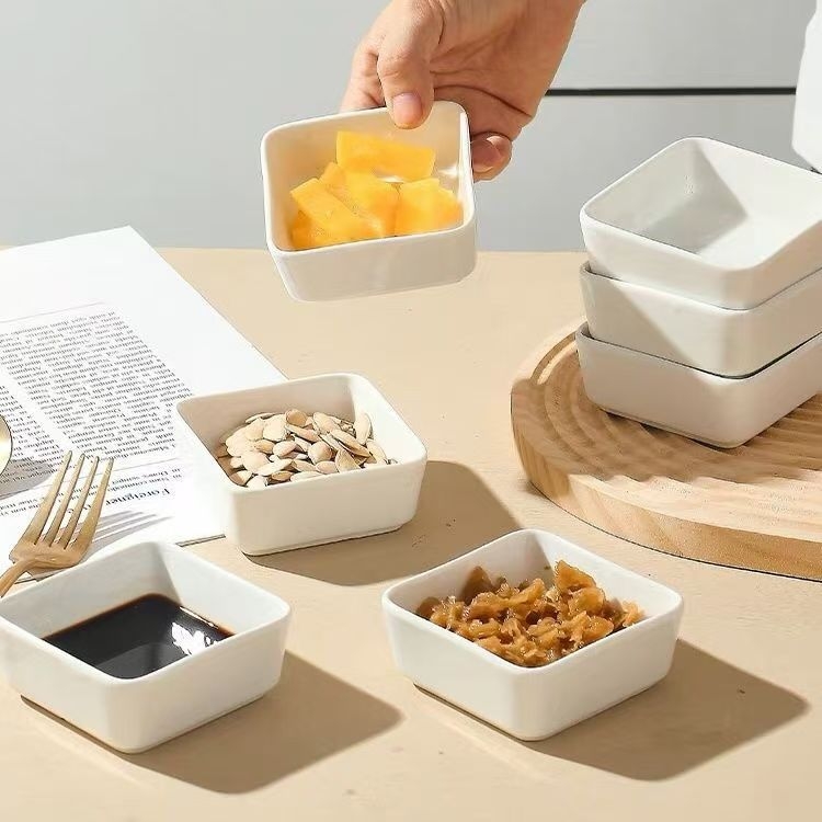 Kvadratna keramička posuda za snackove i dipove, voće, moderni minimalistički stil, mikrovalna pećnica kompatibilna