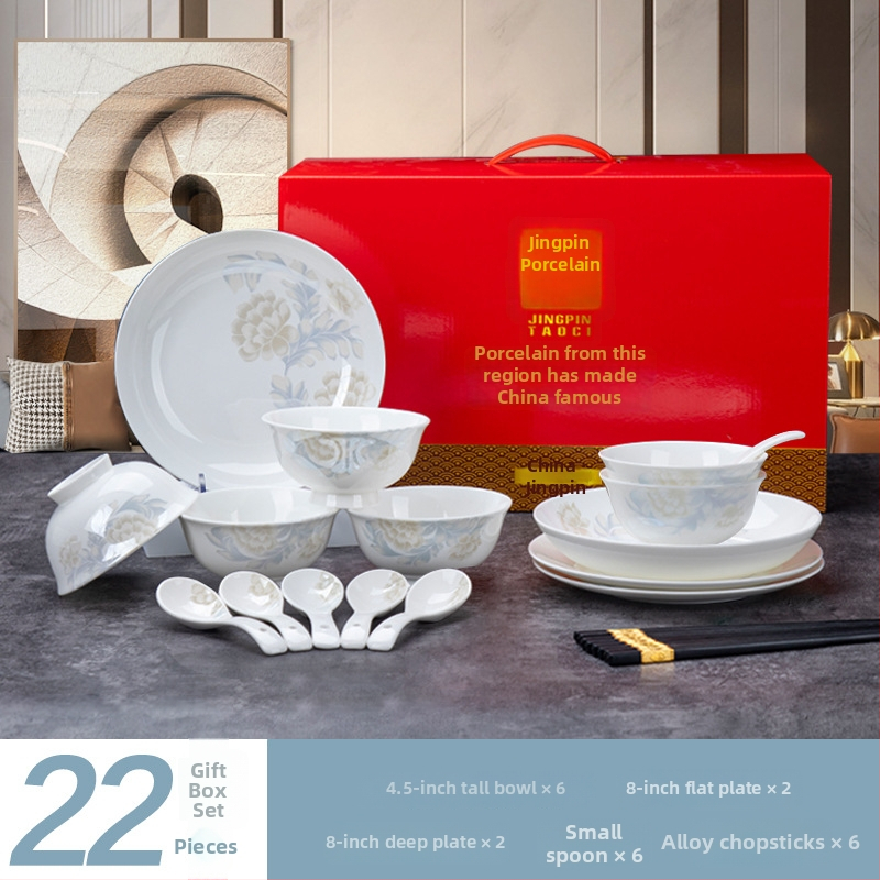 Porcelanski servis posuđa, 56 kom., svijetli luksuzni retro stil, završni premaz s preglazom, pogodan za mikrovalnu