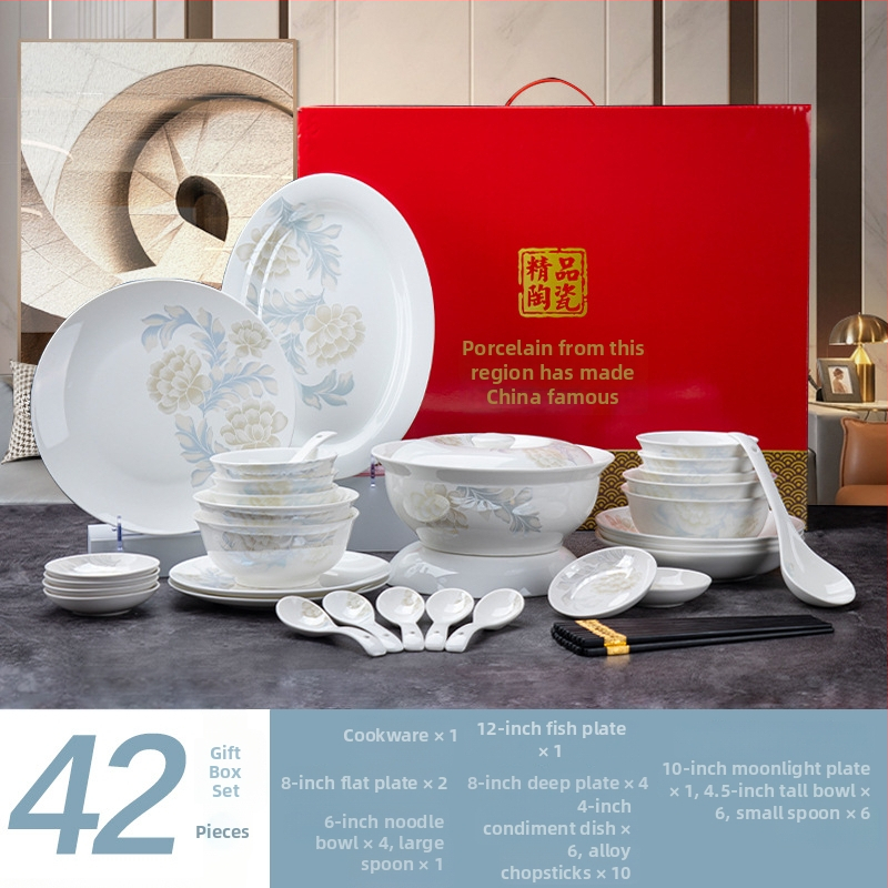 Porcelanski servis posuđa, 56 kom., svijetli luksuzni retro stil, završni premaz s preglazom, pogodan za mikrovalnu