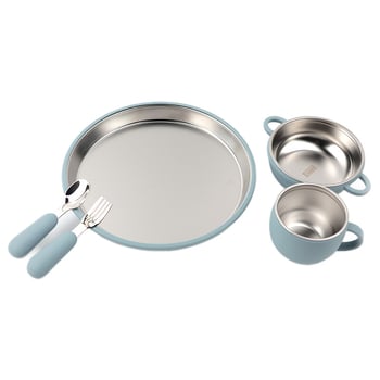 Yuzus set de masă pentru bebeluși din oțel inoxidabil 304 – toate într-unul, farfurie anti-alunecare, 5 piese, pentru copii peste 3 luni