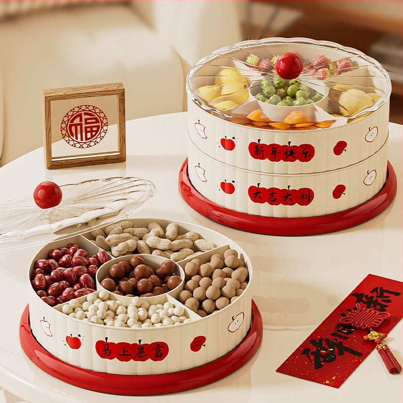 Тава за плодове с въртяща се платформа, PET+ABS, модел 251017, стил модерно минималистичен, рисунка на ивици, лансиран през 2025