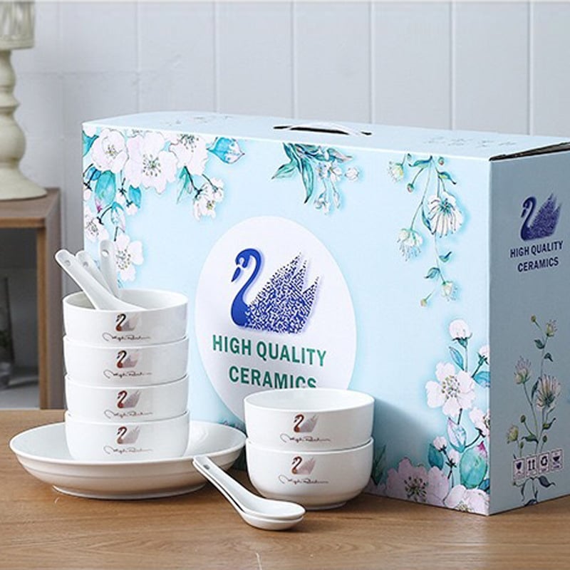 Kerámia tálak, kanalak és tányérok készlet ajándékdobozban – 10 darab