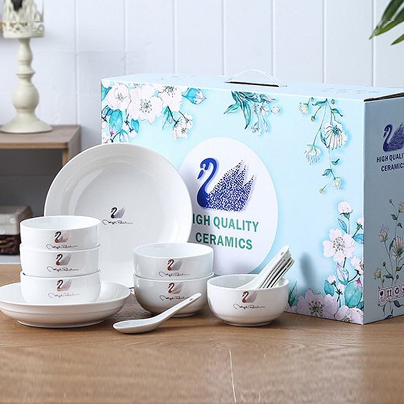 Kerámia tálak, kanalak és tányérok készlet ajándékdobozban – 10 darab