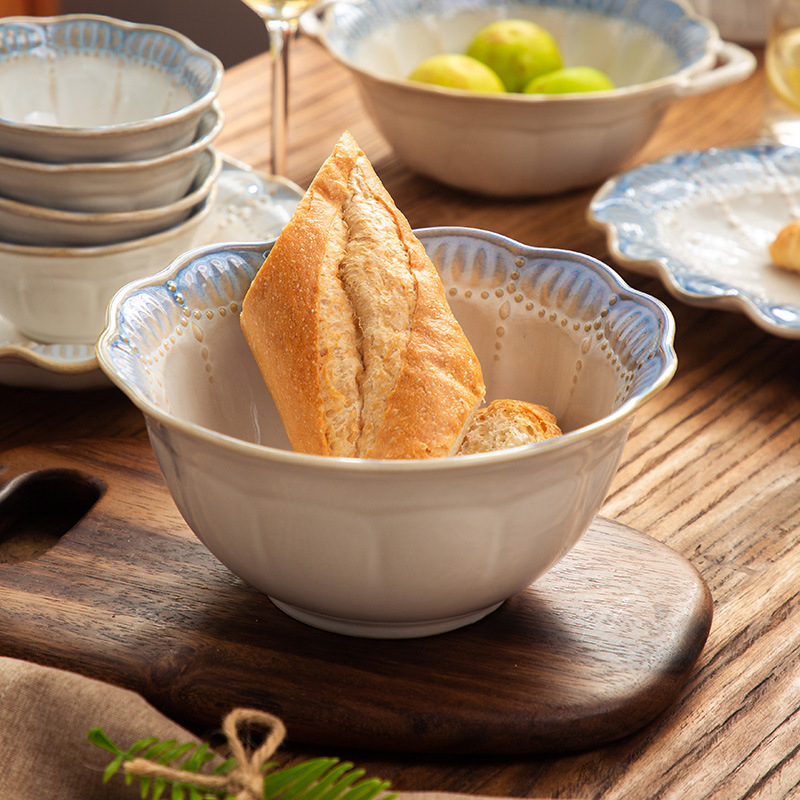 Sumeiji porcelin set posuđa s rižinim zdjelicama i tanjurima – mikrovalna kompatibilnost, francuski reljefni uzorak, tisk logotipa i prilagodba dostupni