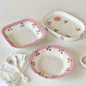 Porcelanski set posuđa za stol: zdjele i tanjuri, jednostavan stil, porcelan materijal