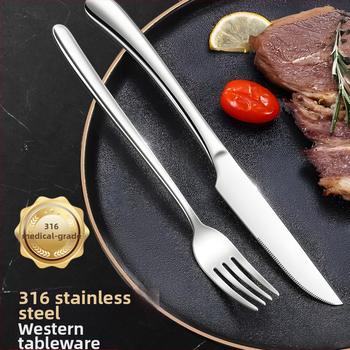 Sada západného príboru z nehrdzavejúcej ocele 316 - 3-dielna: nôž na steaky, vidlica, lyžica, európsky štýl