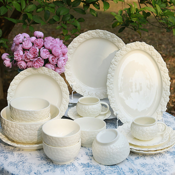 Kerámiakészlet reliefes dizájnnal, francia retro stílus, kézzel készített, testreszabható