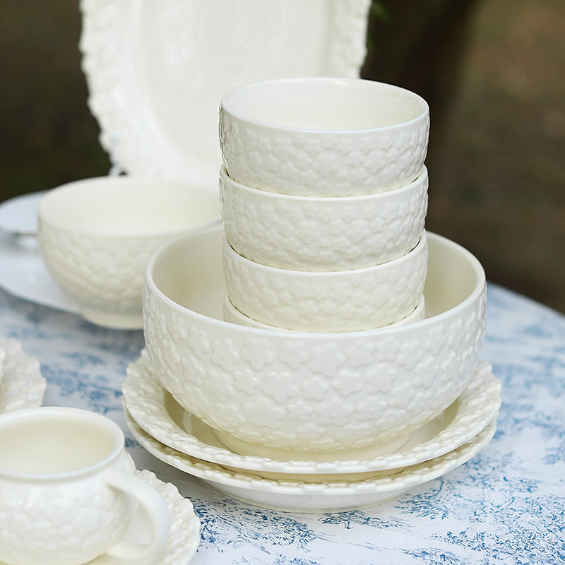 Kerámiakészlet reliefes dizájnnal, francia retro stílus, kézzel készített, testreszabható