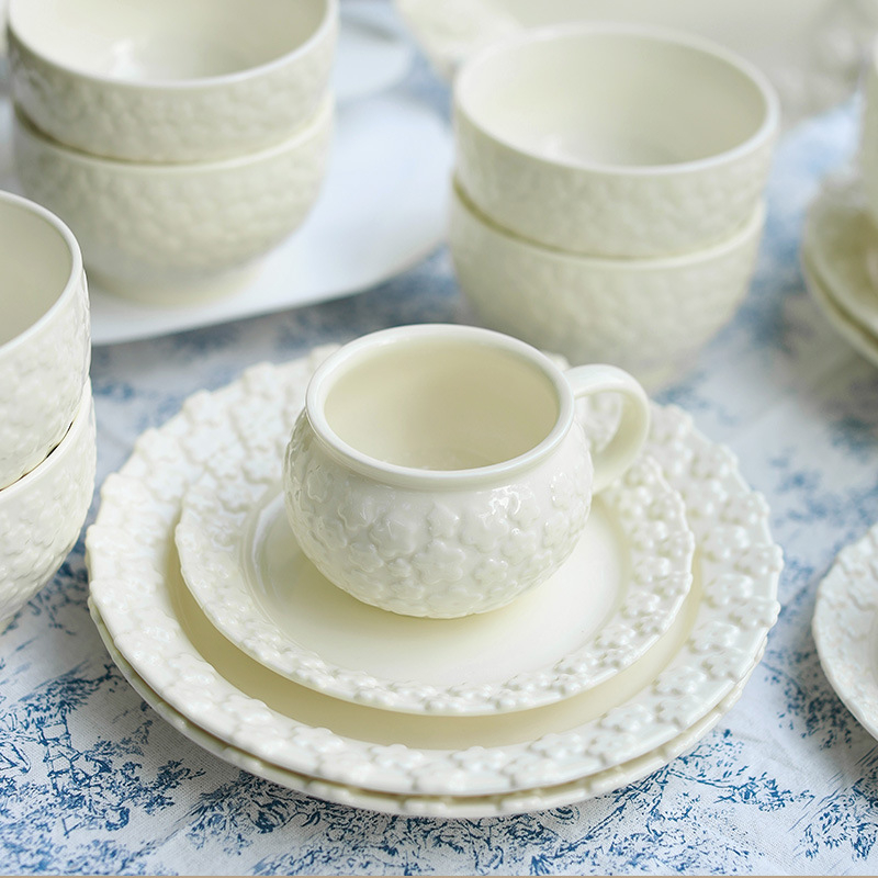 Kerámiakészlet reliefes dizájnnal, francia retro stílus, kézzel készített, testreszabható