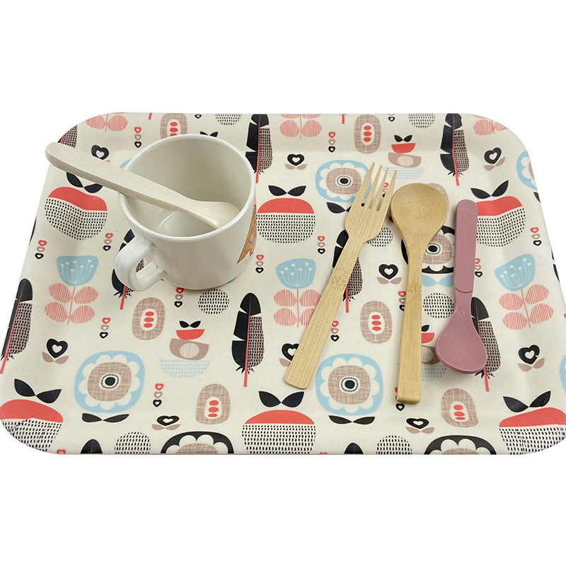 Korejskog stila pravokutni pladanj od bambusovih vlakana s cvjetnim dekorima, za čaj, voće i kolače, kućno skladištenje