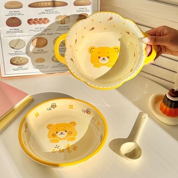 Bee Bear keramički set zdjela i tanjura za jednu osobu, cartoon uzorak, podglazurna boja, okrugli oblik, mikrovalna pećnica kompatibilno